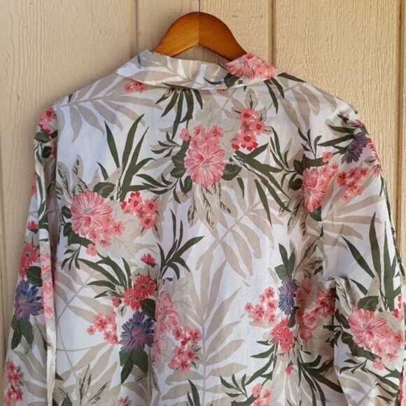 Van Heusen Top Tropical Hawaiian Floral Button Down Cotton Tan Pink Sz XXL - Picture 7 of 9